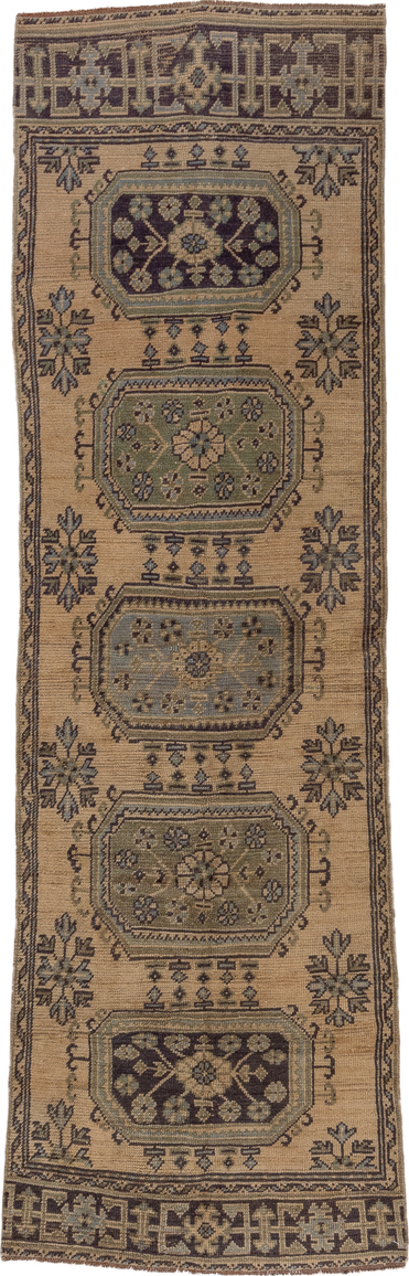 3' x 10' one-of-a-kind handmade vintage Oushak runner rug. Color palette: brown, gray, off-white, white, snow, whitesmoke