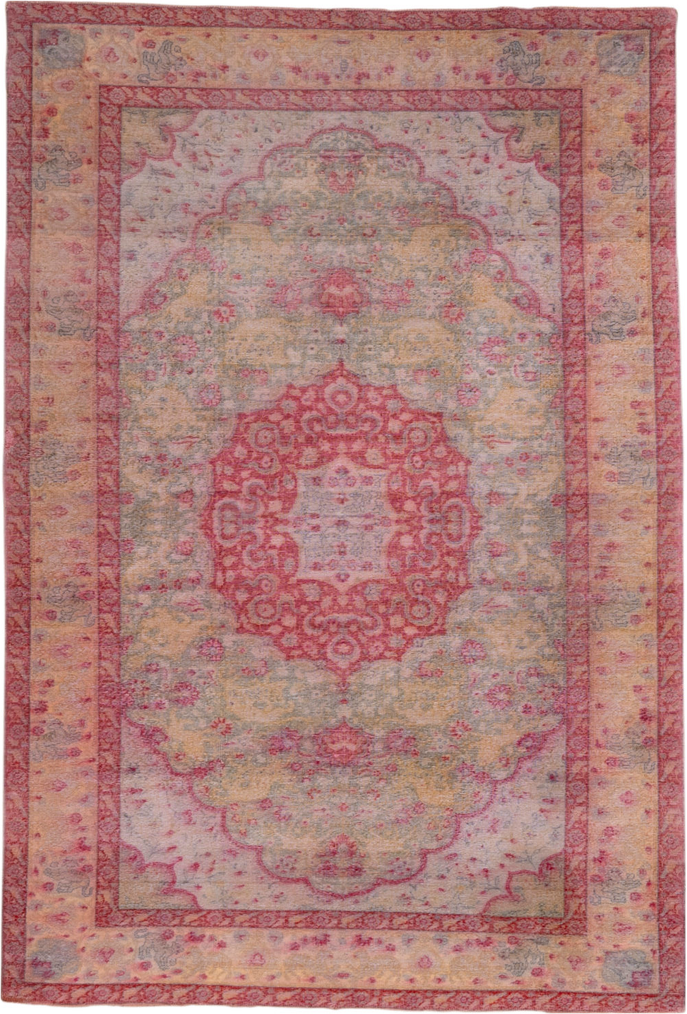 4' x 6' one-of-a-kind handmade vintage Kaisary small size rug. Color palette: brown, gray, pink, red, wine