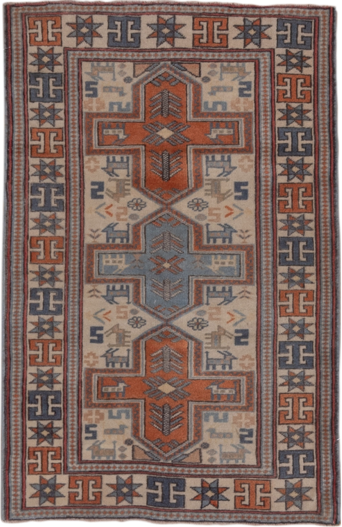 2' x 4' one-of-a-kind handmade vintage Oushak small size rug. Color palette: black, brown, gray, light gray, off-white, pink