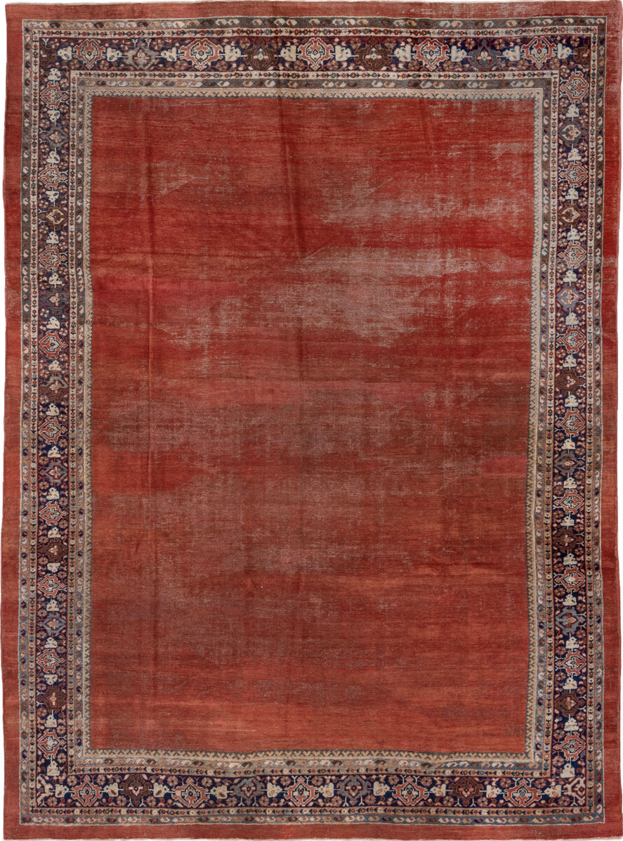 8' x 11' one-of-a-kind handmade vintage Mahal large size rug. Color palette: gray, pink, red, brown, black, light gray