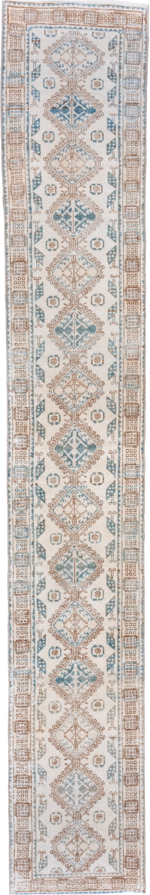 2' x 14' one-of-a-kind handmade vintage Sarab runner rug. Color palette: brown, dark gray, dim gray, gainsboro, gray