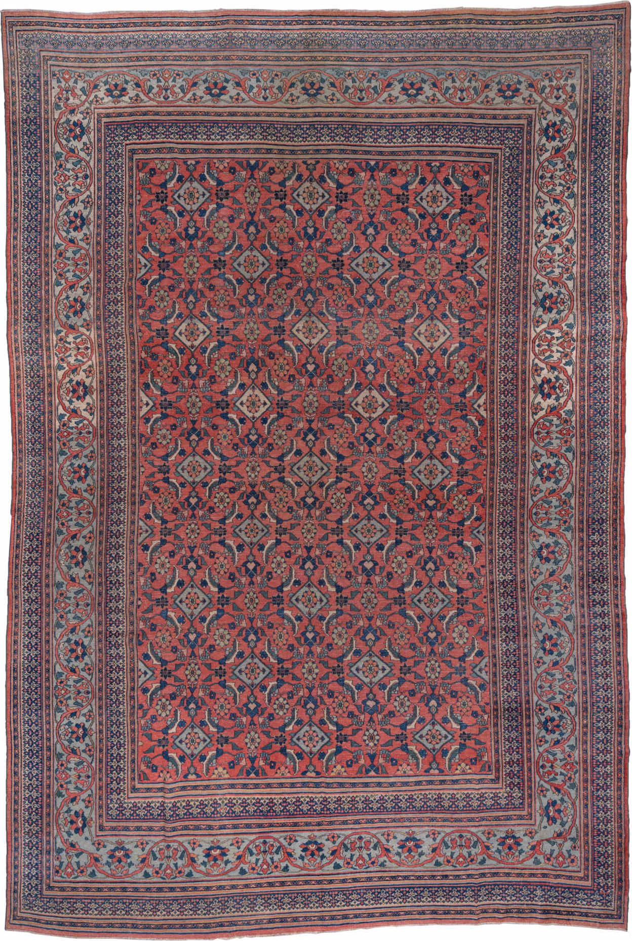 10' x 14' one-of-a-kind handmade vintage Khorassan large size rug. Color palette: blue, brown, dark gray, dim gray, fiord