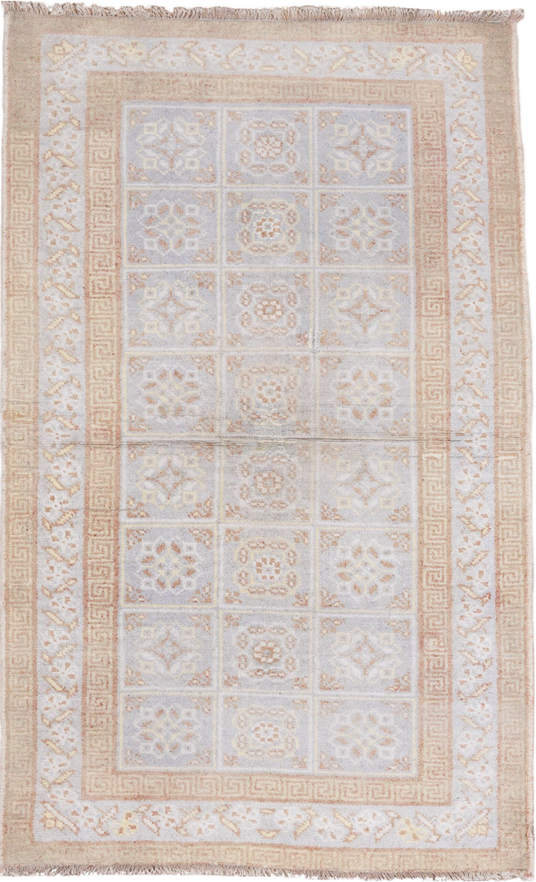 4' x 6' one-of-a-kind handmade vintage Cotton Agra small size rug. Color palette: brown, gainsboro, gray, light gray