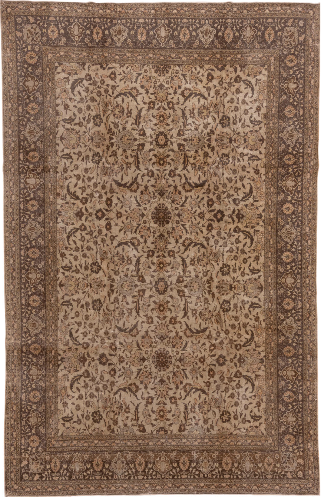6' x 10' one-of-a-kind handmade vintage Sivas large size rug. Color palette: brown