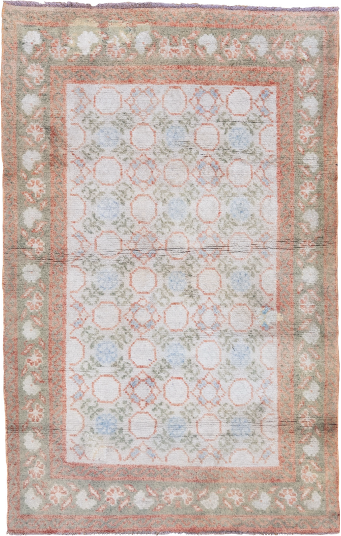 4' x 6' one-of-a-kind handmade vintage Cotton Agra small size rug. Color palette: brown, gainsboro, gray, light blue