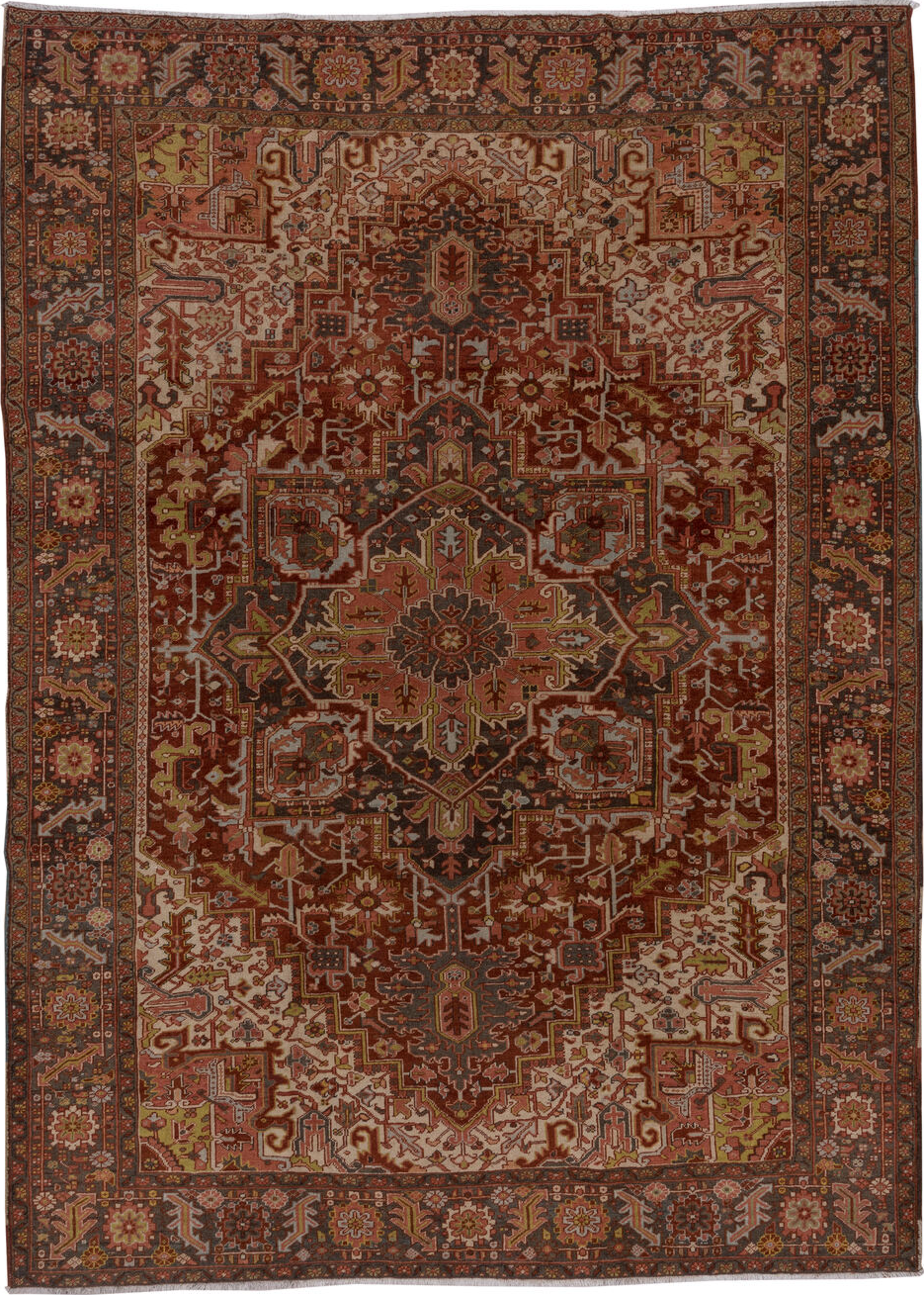 8' x 11' one-of-a-kind handmade vintage Heriz large size rug. Color palette: gray, light gray, brown, silver