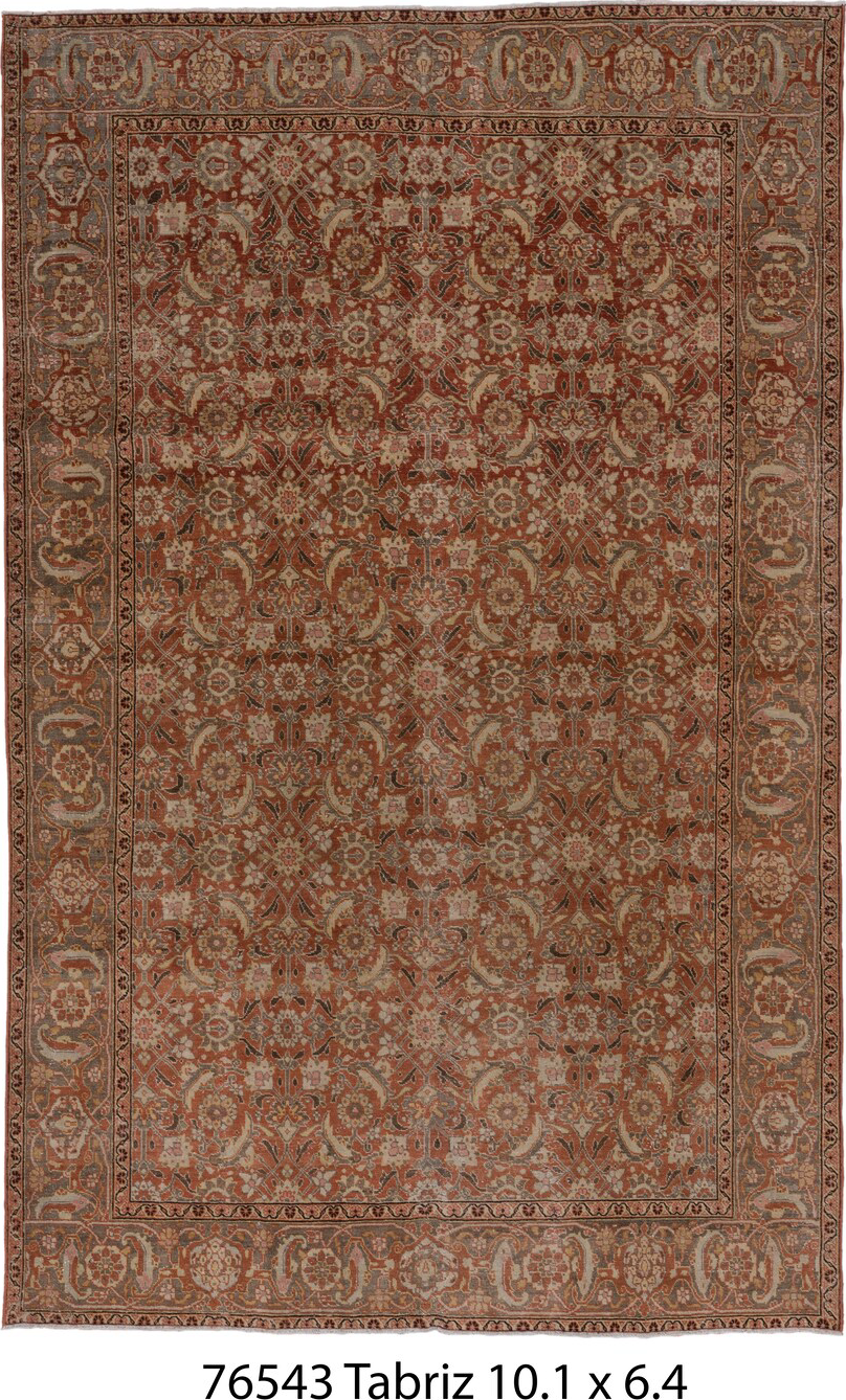 6' x 10' one-of-a-kind handmade vintage Tabriz large size rug. Color palette: off-white, gray, light gray, brown, pink