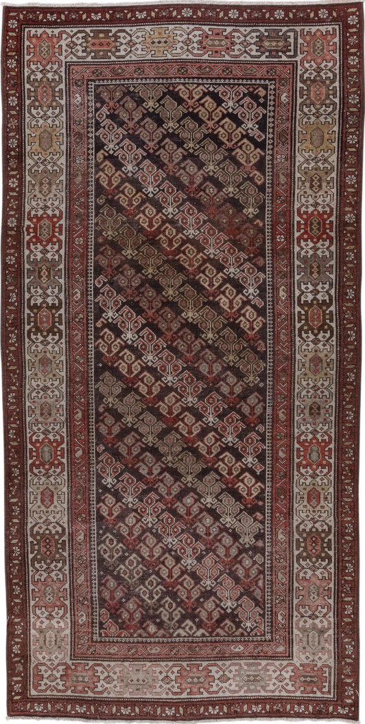 4' x 8' one-of-a-kind handmade vintage Malayer runner rug. Color palette: gray, pink, brown, red, light gray, redwood