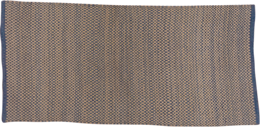 2' x 4' one-of-a-kind handmade vintage Kilim small size rug. Color palette: blue, brown, dim gray, gray, light gray