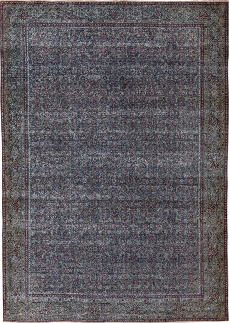 4' x 6' one-of-a-kind handmade vintage Tabriz small size rug. Color palette: gray, light gray, black, blue, off-white