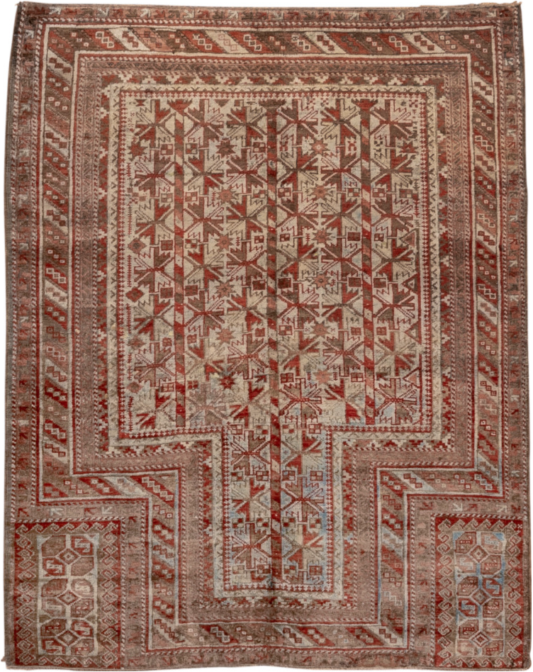 3' x 4' one-of-a-kind handmade vintage Belouch small size rug. Color palette: brown, gray, pink