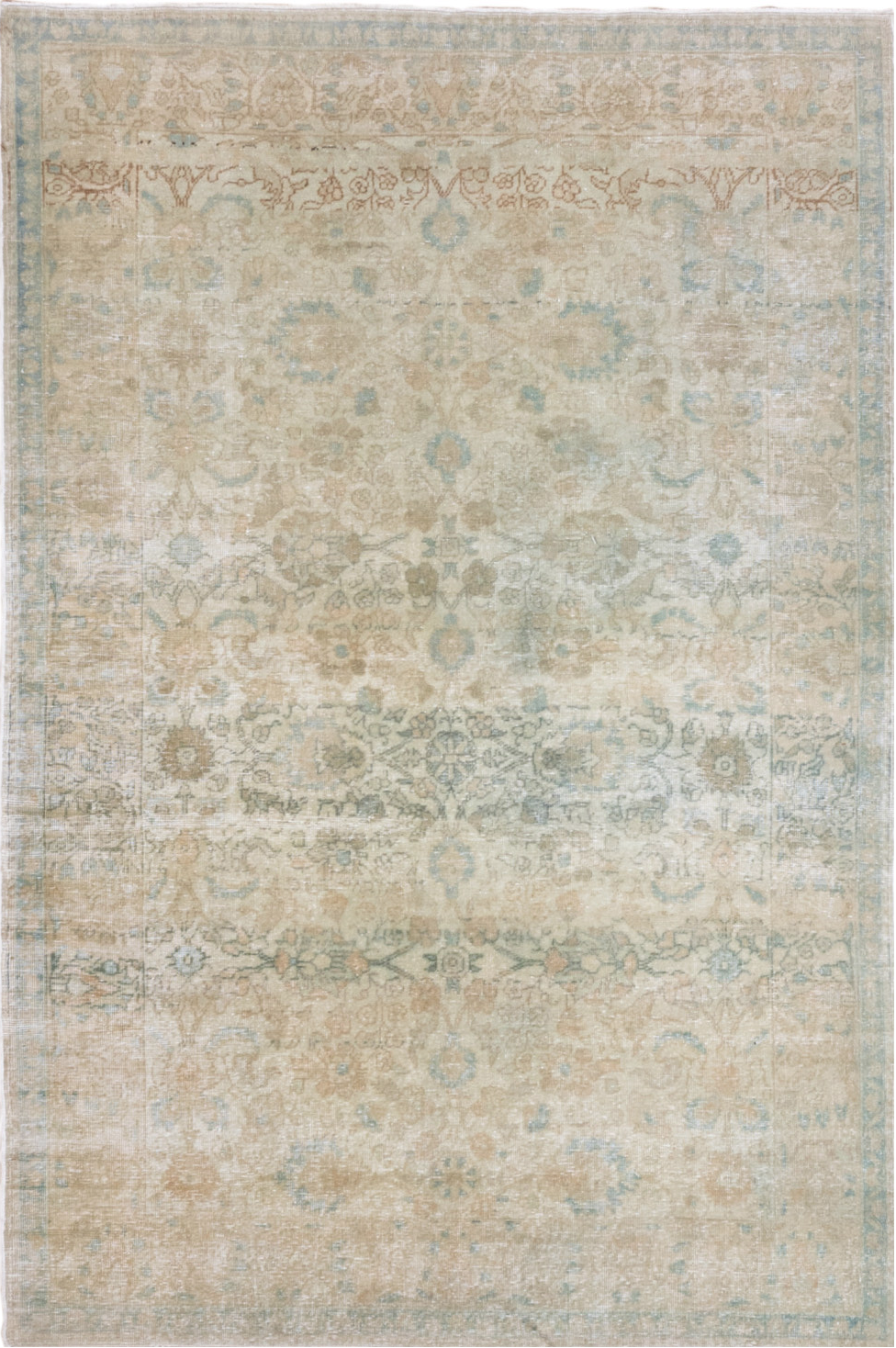 4' x 6' one-of-a-kind handmade vintage Sivas small size rug. Color palette: brown, gainsboro, gray, light gray, off-white