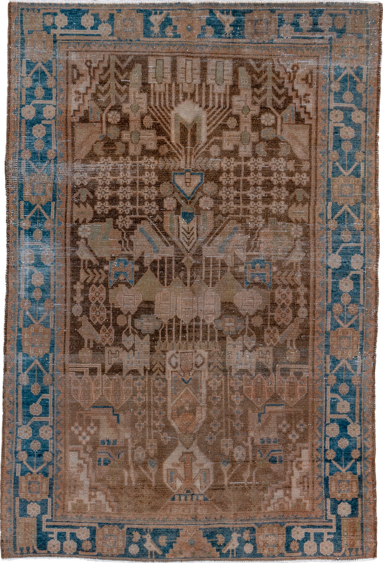 4' x 6' one-of-a-kind handmade vintage Malayer small size rug. Color palette: gray, pink, brown, blue, light gray