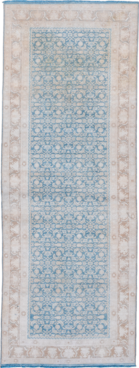 3' x 8' one-of-a-kind handmade vintage Tabriz runner rug. Color palette: gray, light gray, off-white, pink, light blue