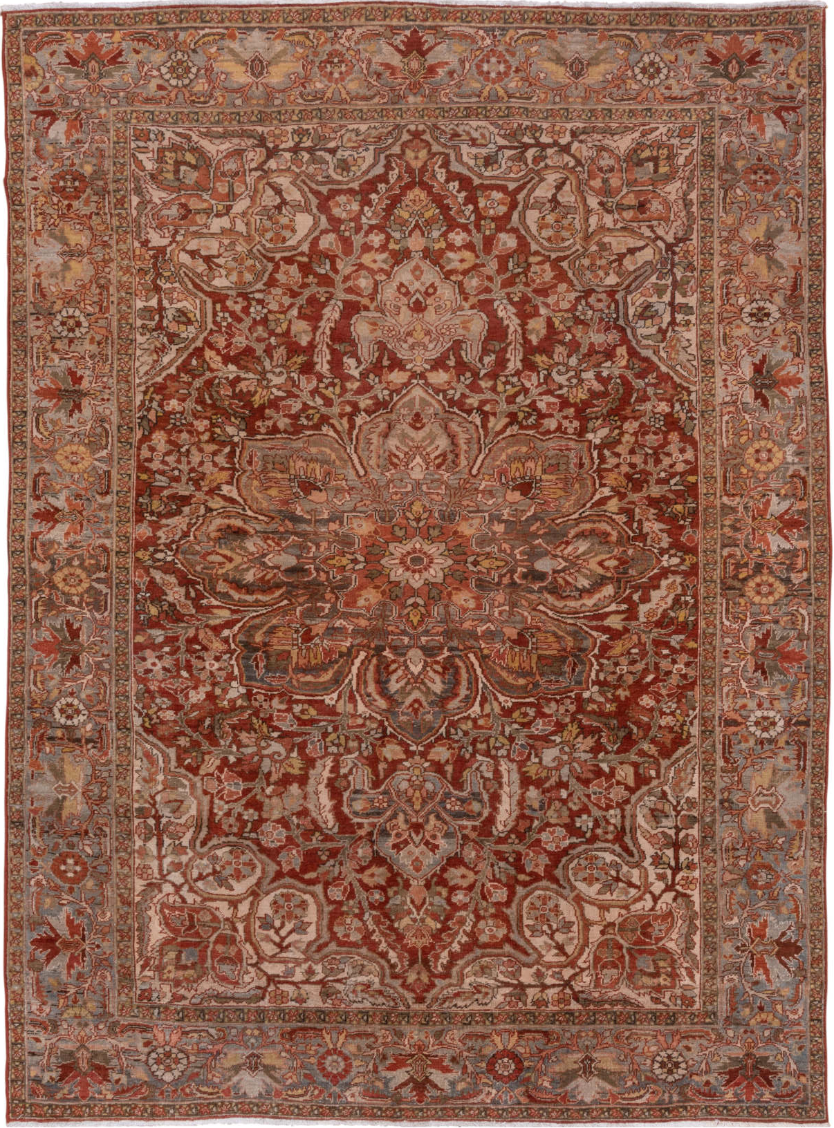 8' x 11' one-of-a-kind handmade vintage Heriz large size rug. Color palette: brown, gray, pink