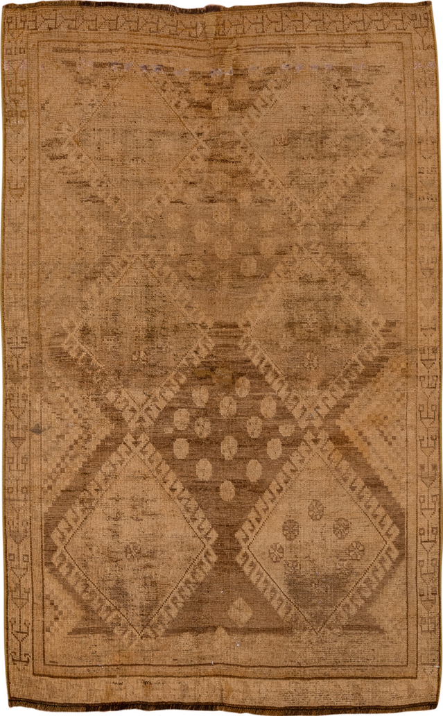 3' x 5' one-of-a-kind handmade vintage Shiraz small size rug. Color palette: brown, gray, light gray, off-white