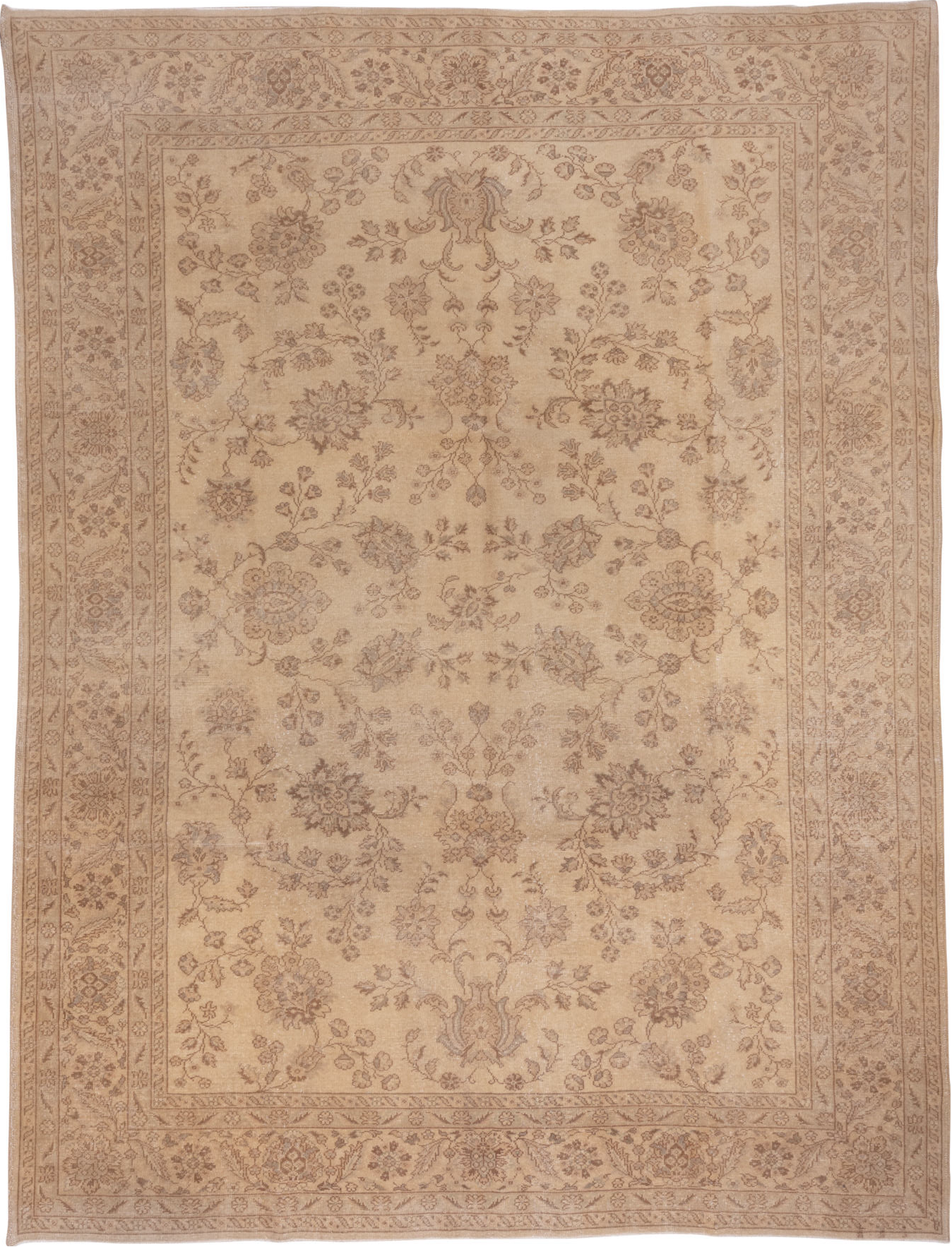 8' x 11' one-of-a-kind handmade vintage Sivas large size rug. Color palette: brown, off-white, orange, pink, tan