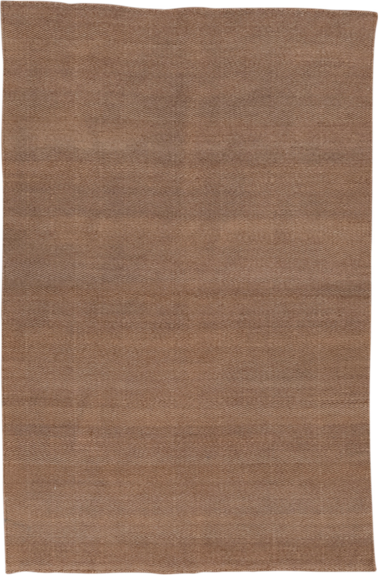 3' x 5' one-of-a-kind handmade vintage Kilim small size rug. Color palette: brown, gray, light gray, off-white, pink, snow