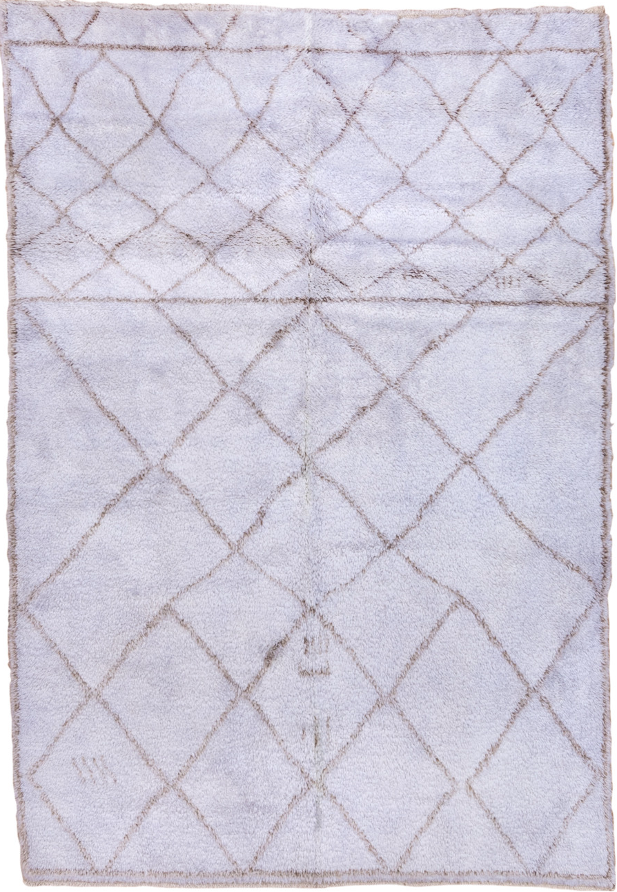 5' x 8' one-of-a-kind handmade vintage Moroccan medium size rug. Color palette: gray, lavender, light blue, light gray