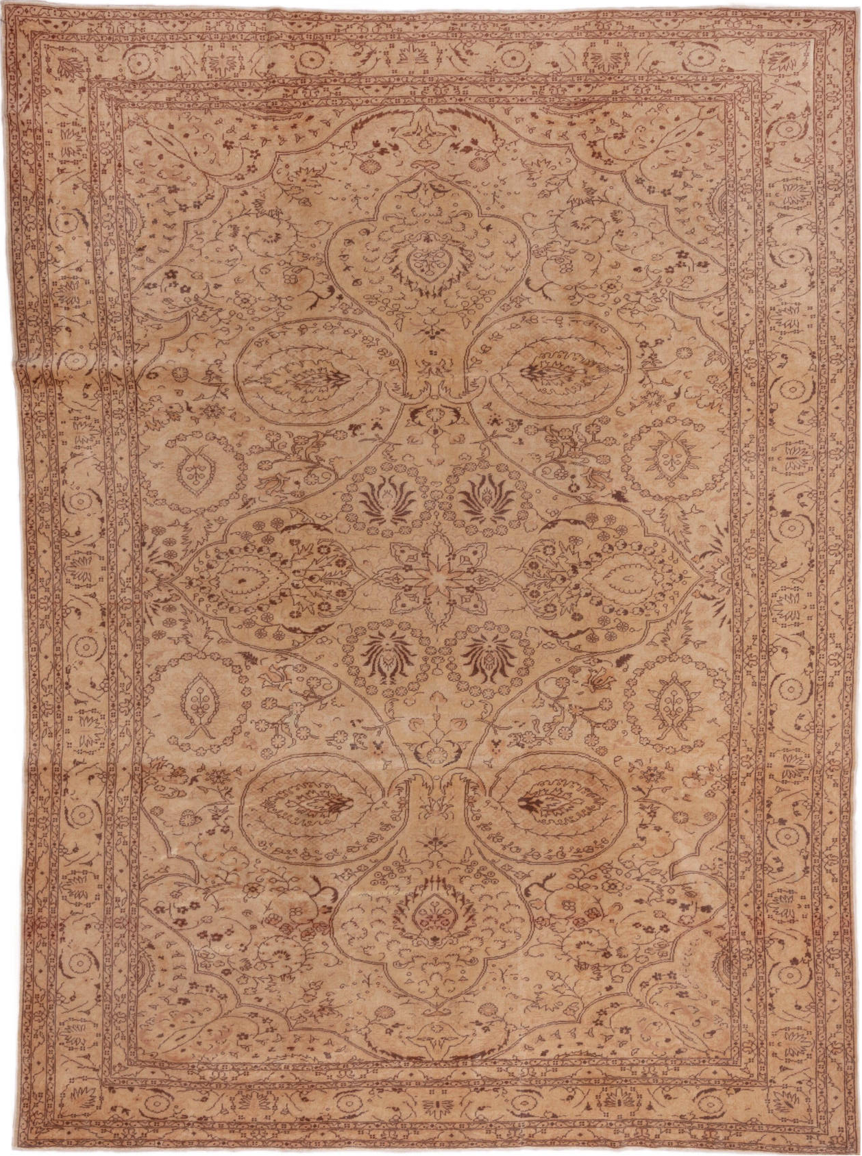 8' x 11' one-of-a-kind handmade vintage Sivas large size rug. Color palette: brown, gray, light gray, off-white, pink, snow