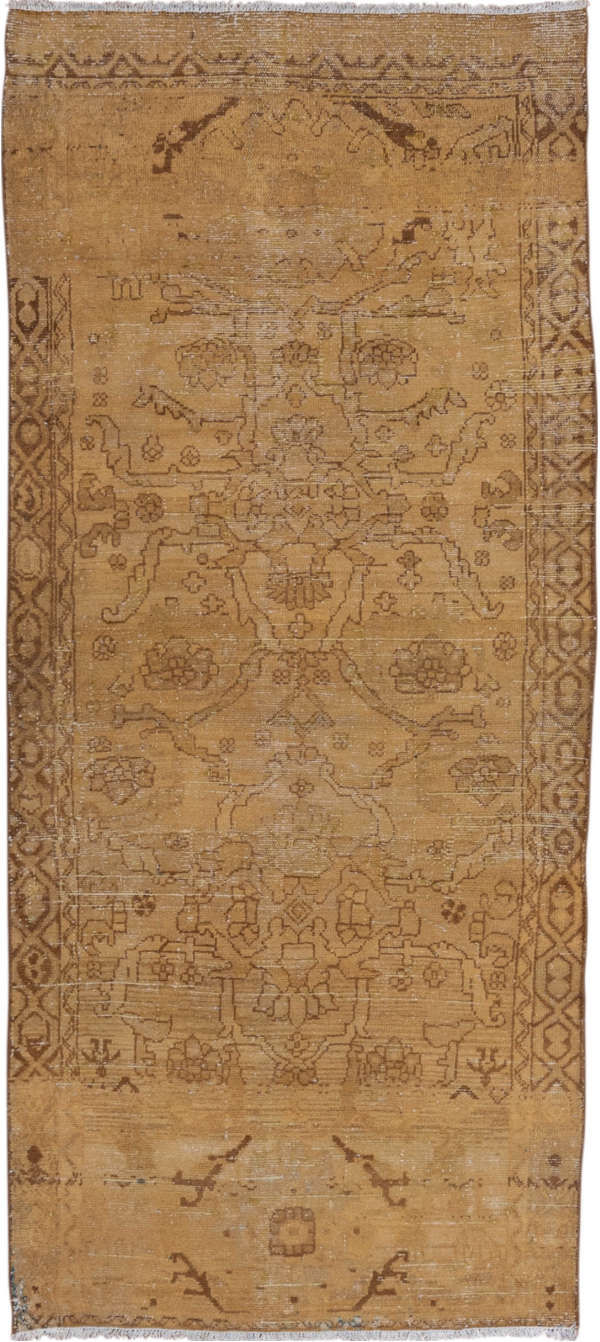 2' x 6' one-of-a-kind handmade vintage Malayer runner rug. Color palette: brown, gray, light gray, off-white, silver, snow