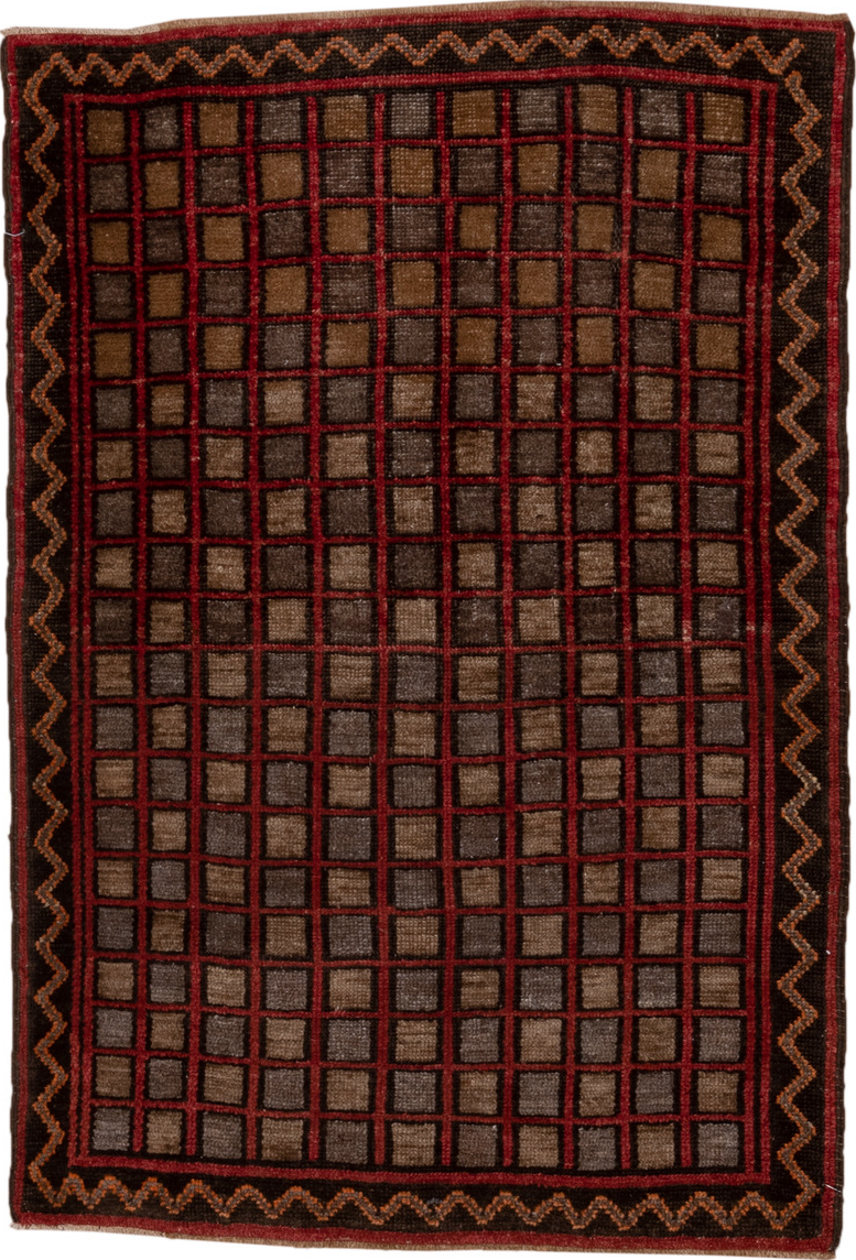 3' x 4' one-of-a-kind handmade vintage Oushak small size rug. Color palette: brown, gray, pink