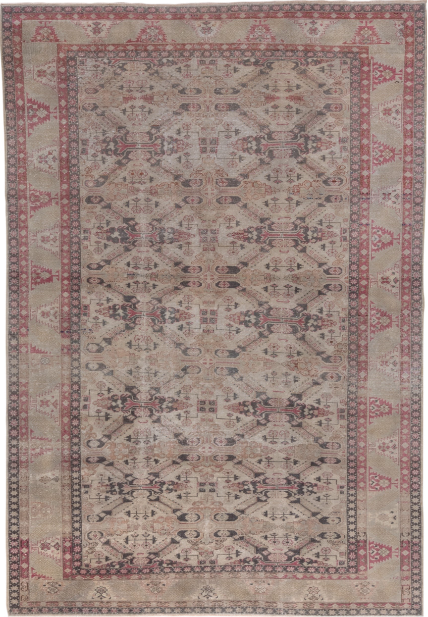 6' x 9' one-of-a-kind handmade vintage Sivas medium size rug. Color palette: brown, dark gray, dim gray, gray, light gray