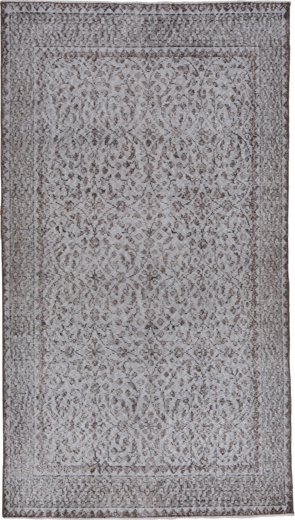 3' x 6' one-of-a-kind handmade vintage Overdyed small size rug. Color palette: black, blue, dark gray, dim gray, gainsboro