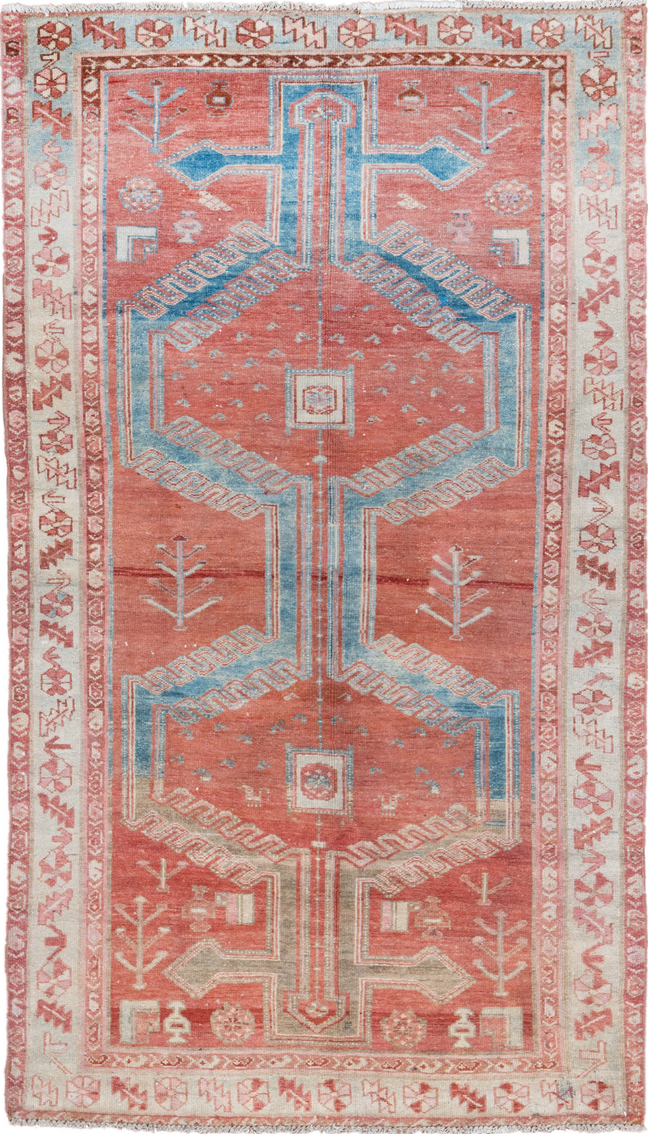 3' x 6' one-of-a-kind handmade vintage Malayer small size rug. Color palette: light gray, off-white, gray, pink, brown