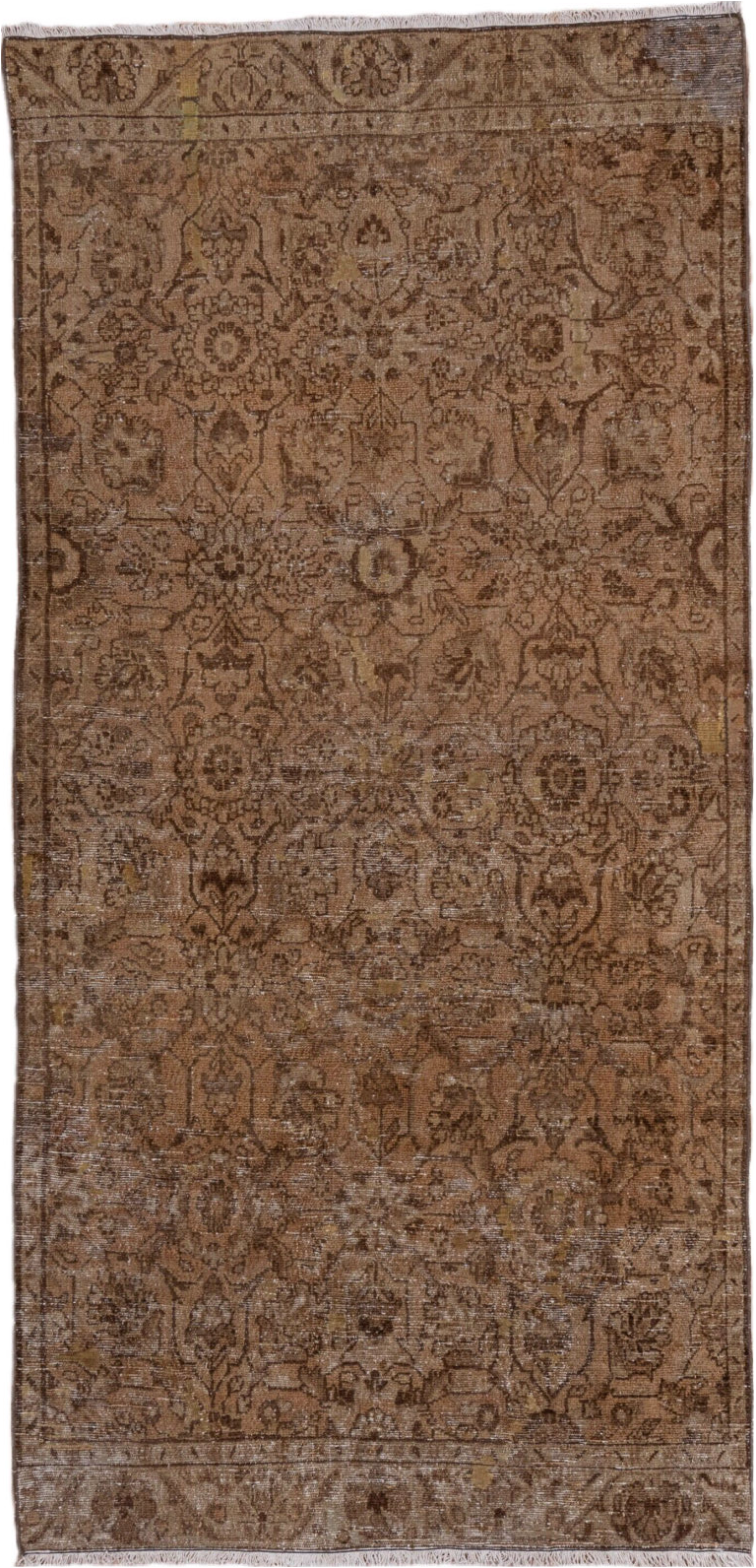 3' x 7' one-of-a-kind handmade vintage Hamadan runner rug. Color palette: brown, gray, pink