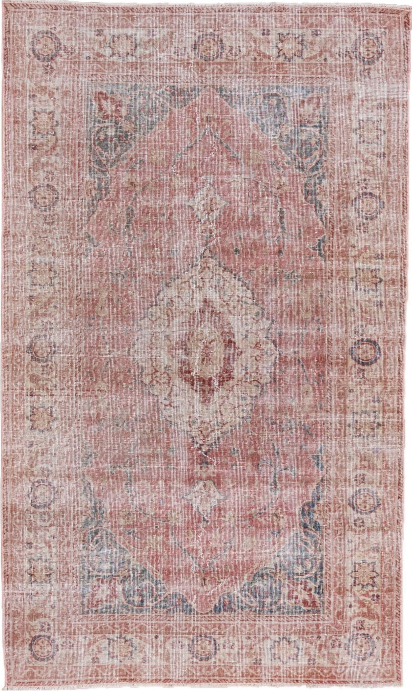 4' x 6' one-of-a-kind handmade vintage Oushak small size rug. Color palette: brown, dim gray, gray, light gray, off-white