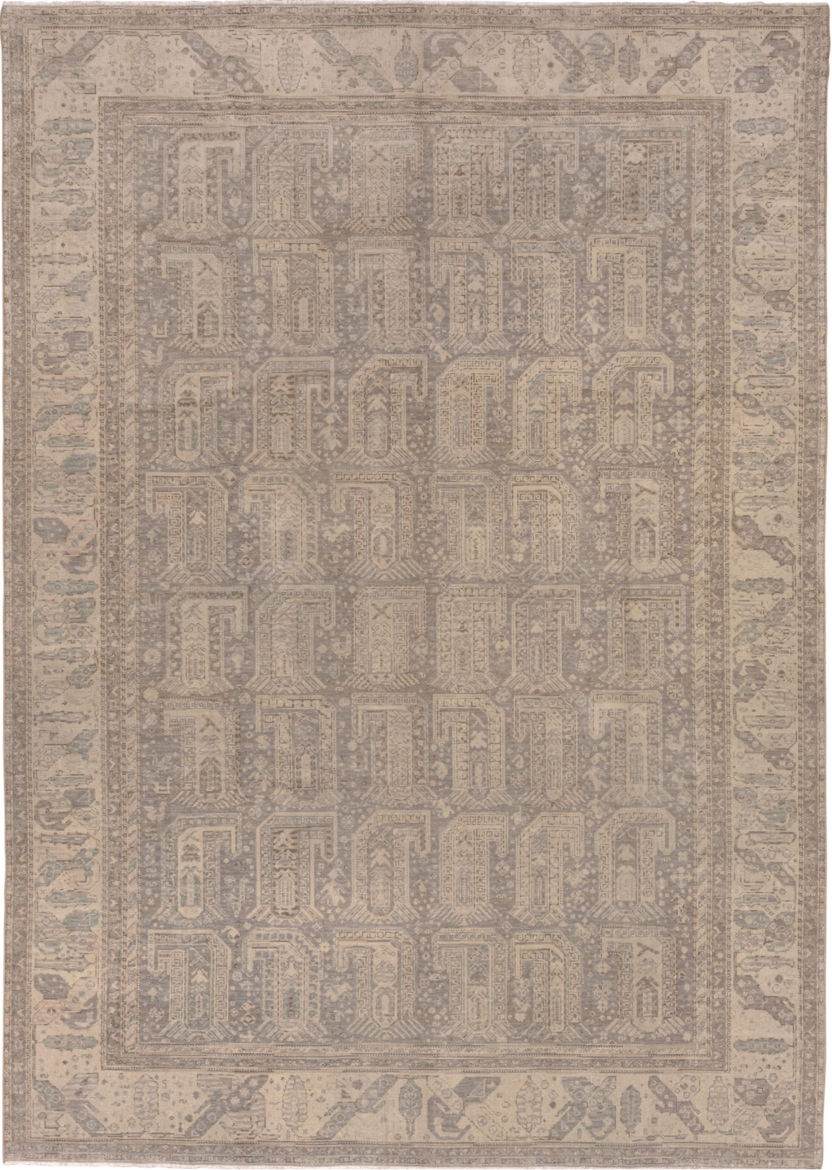 8' x 11' one-of-a-kind handmade vintage Sivas large size rug. Color palette: brown, gray, light gray, off-white, orange