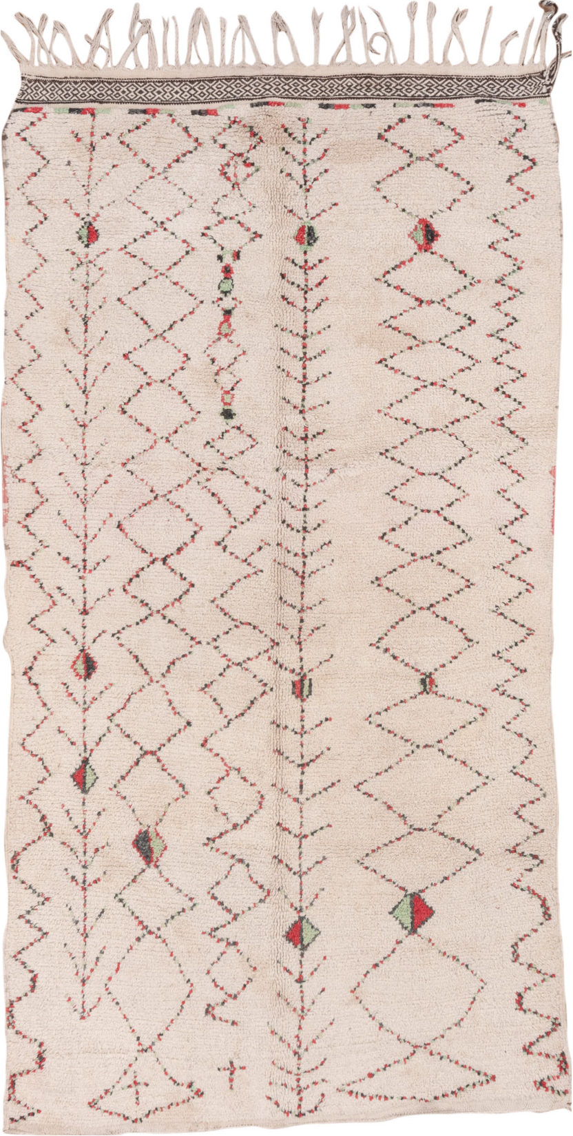 5' x 9' one-of-a-kind handmade vintage Moroccan medium size rug. Color palette: antiquewhite, gray, indian red, light gray