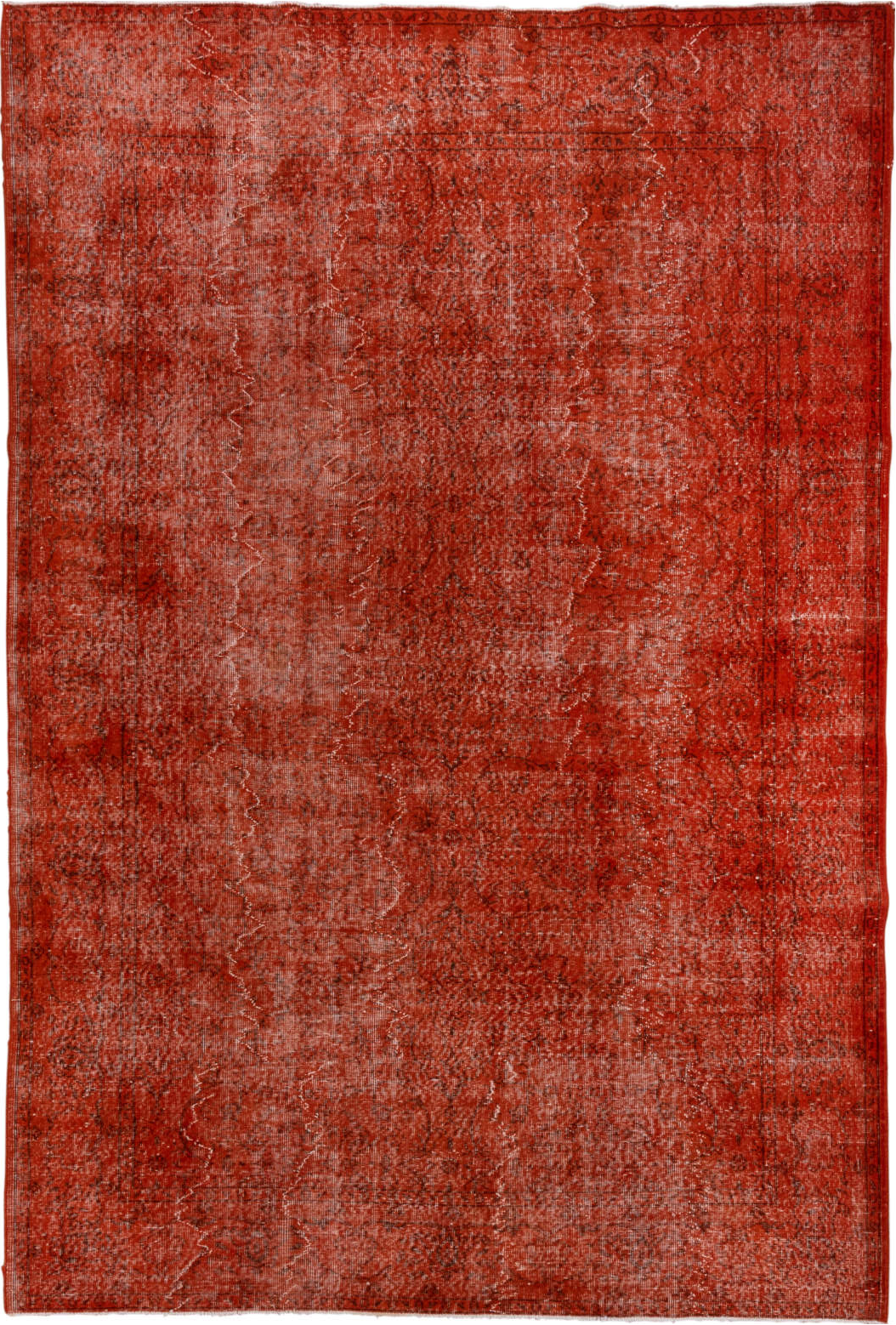 7' x 10' one-of-a-kind handmade vintage Overdyed large size rug. Color palette: brown, dark red, maroon, pink, red