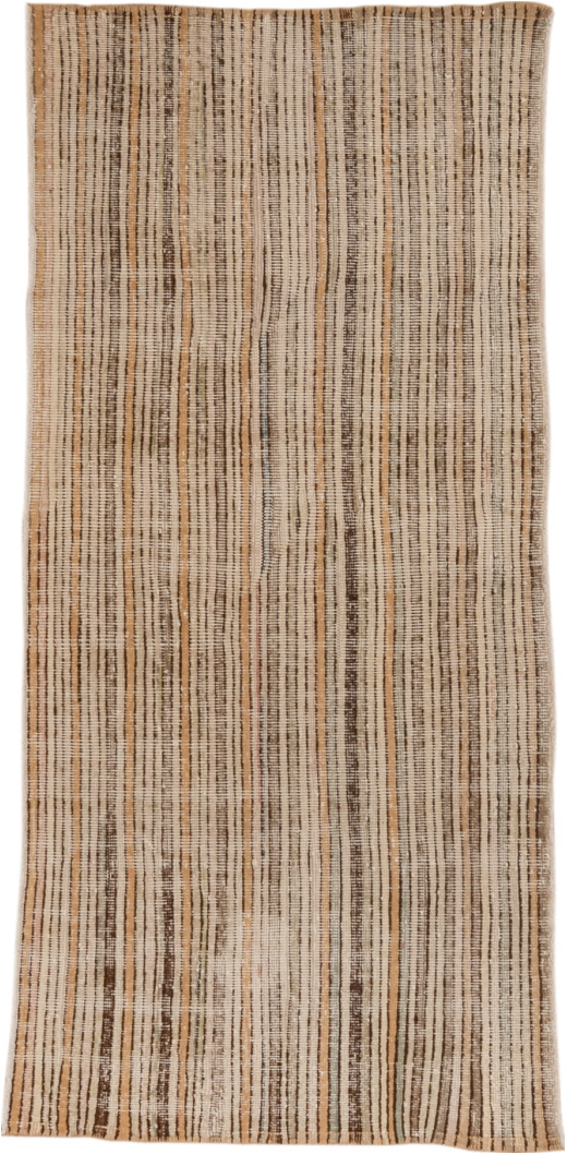 2' x 6' one-of-a-kind handmade vintage Tulu runner rug. Color palette: brown, gray, light gray, off-white, orange, snow