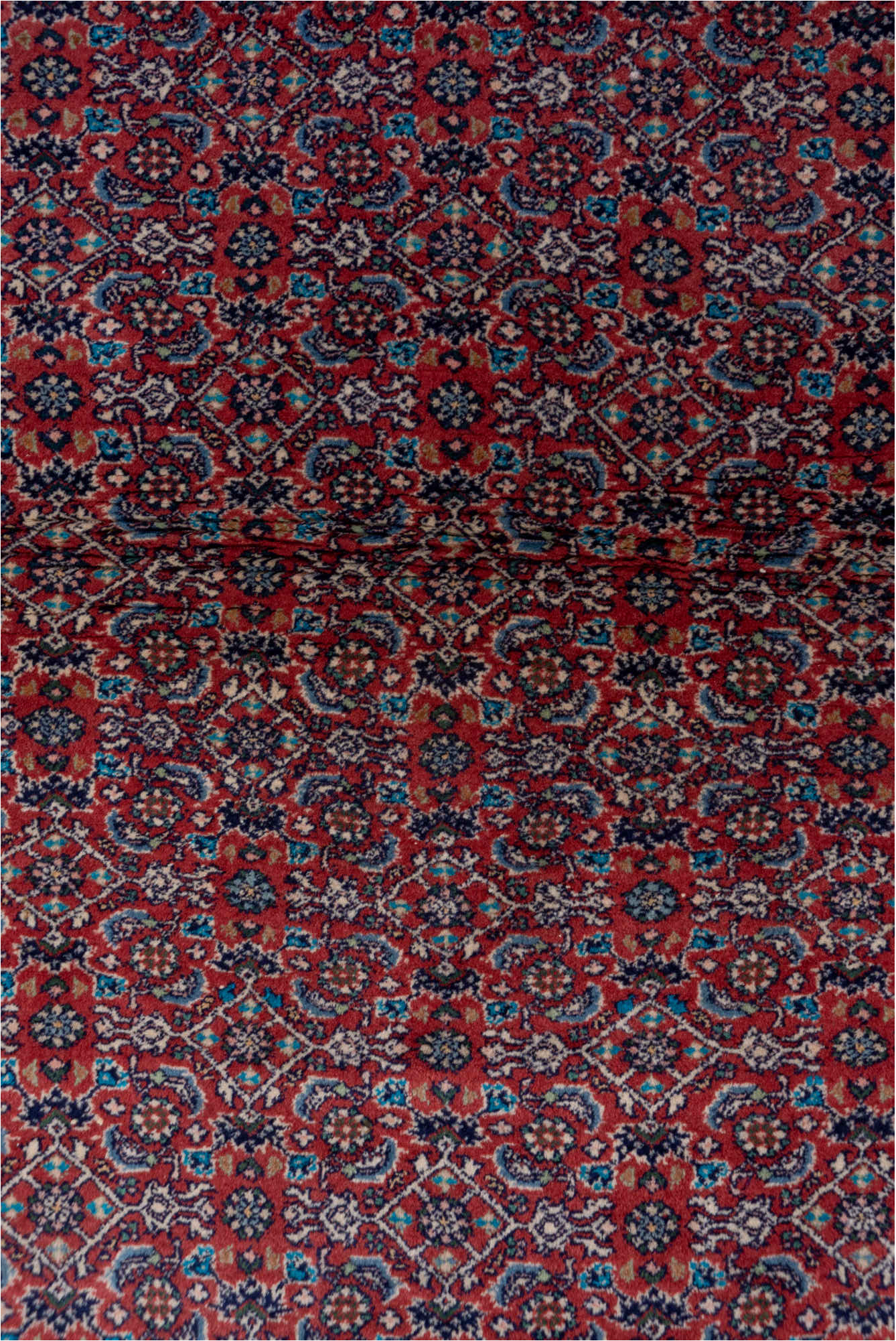 2' x 6' one-of-a-kind handmade vintage Bidjar runner rug. Color palette: brown, gray, pink, red