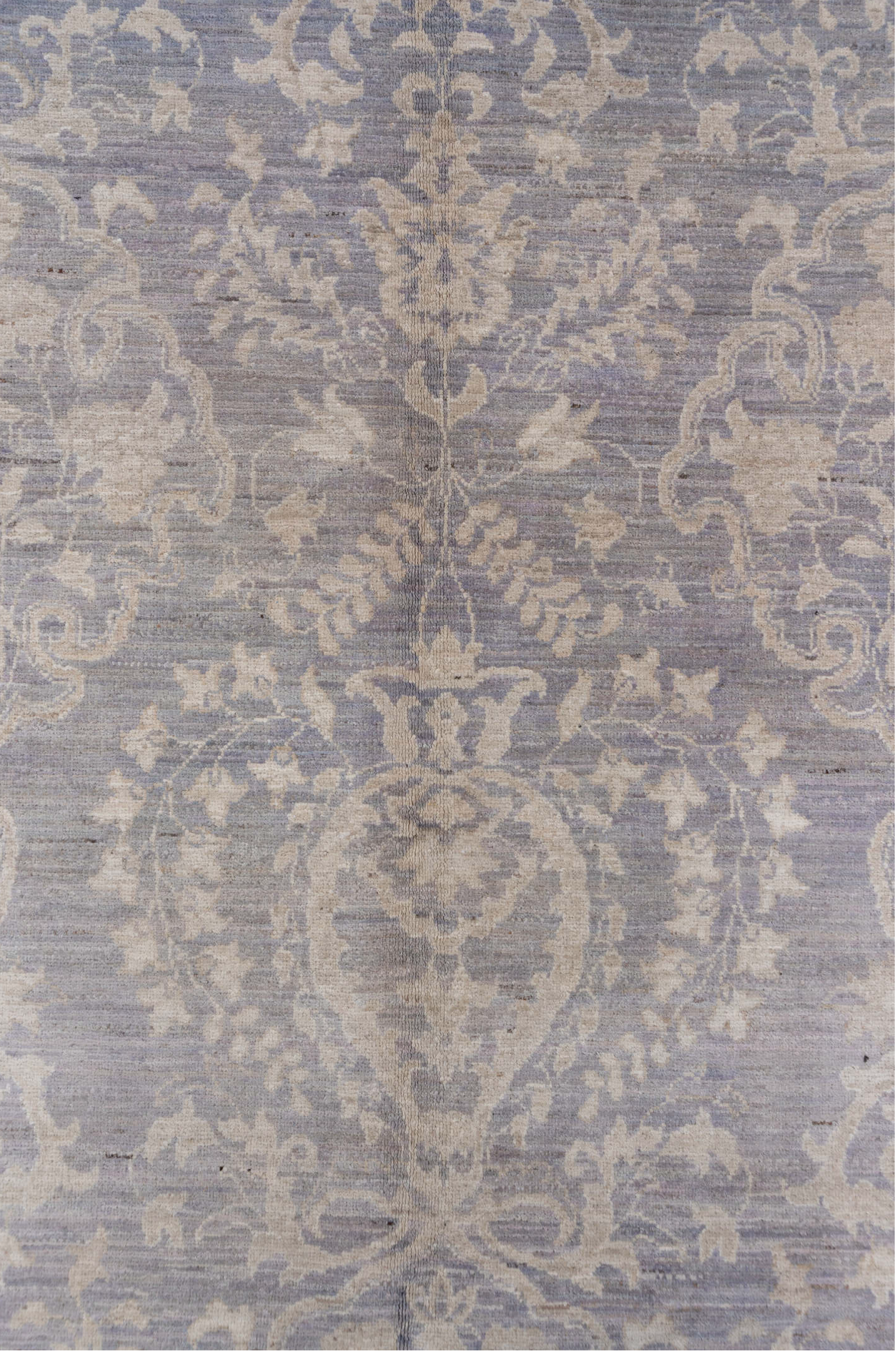 9' x 12' one-of-a-kind handmade vintage Afghan large size rug. Color palette: gray, pink, light gray, off-white, silver