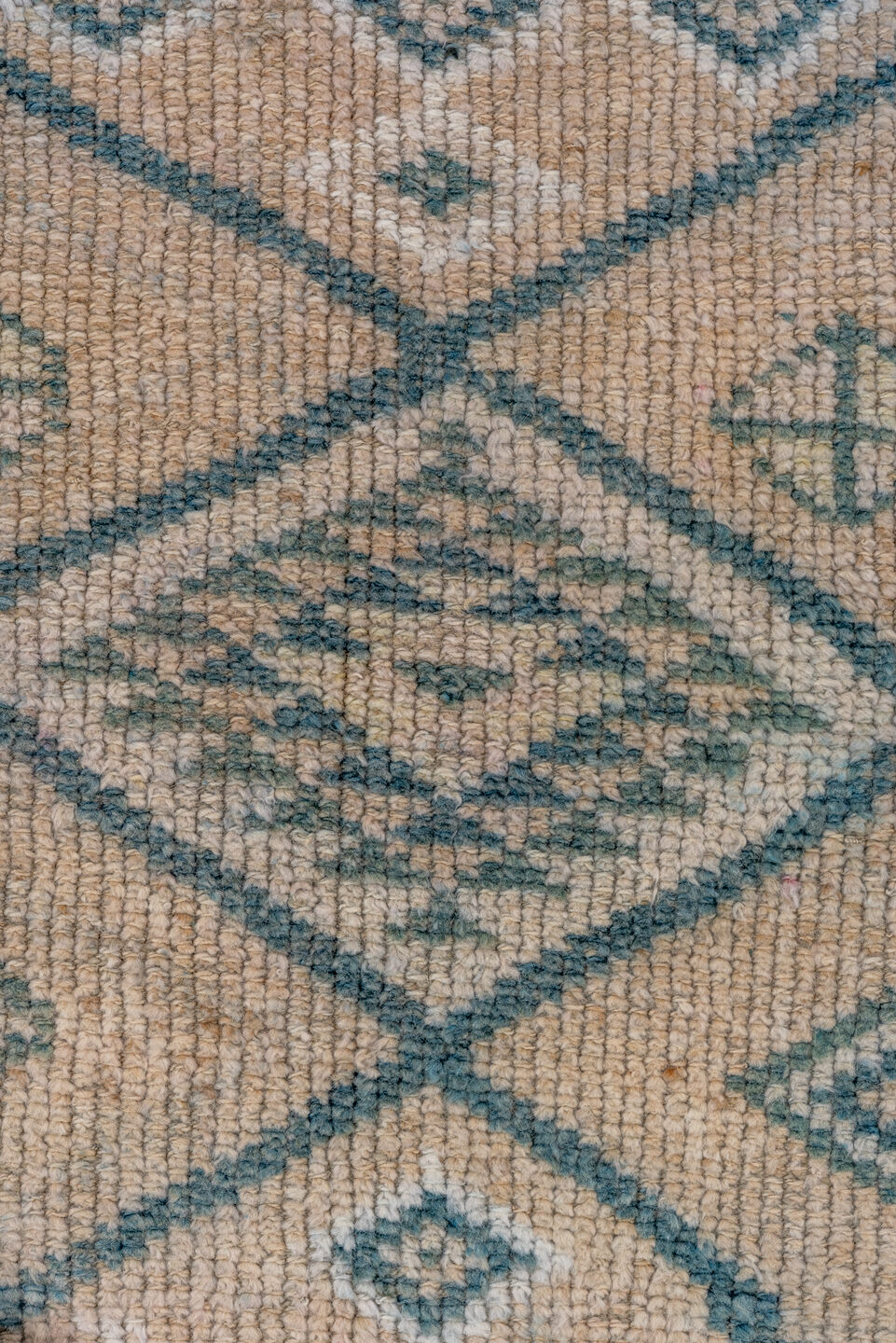 2' x 12' one-of-a-kind handmade vintage Oushak runner rug. Color palette: gray, light gray, off-white, blue, dark gray