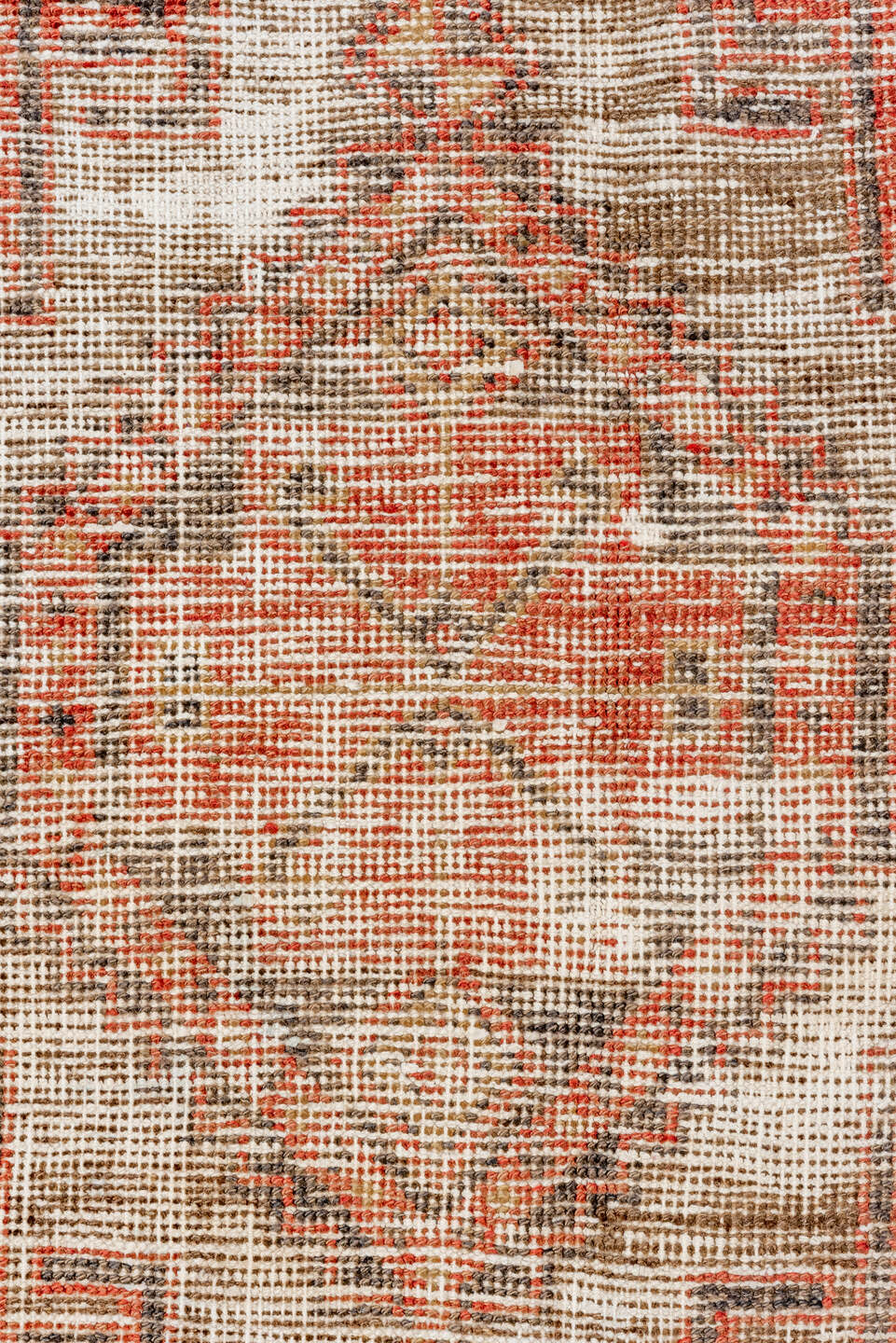 3' x 11' one-of-a-kind handmade vintage Oushak runner rug. Color palette: pink, brown, gray, off-white, red, orange