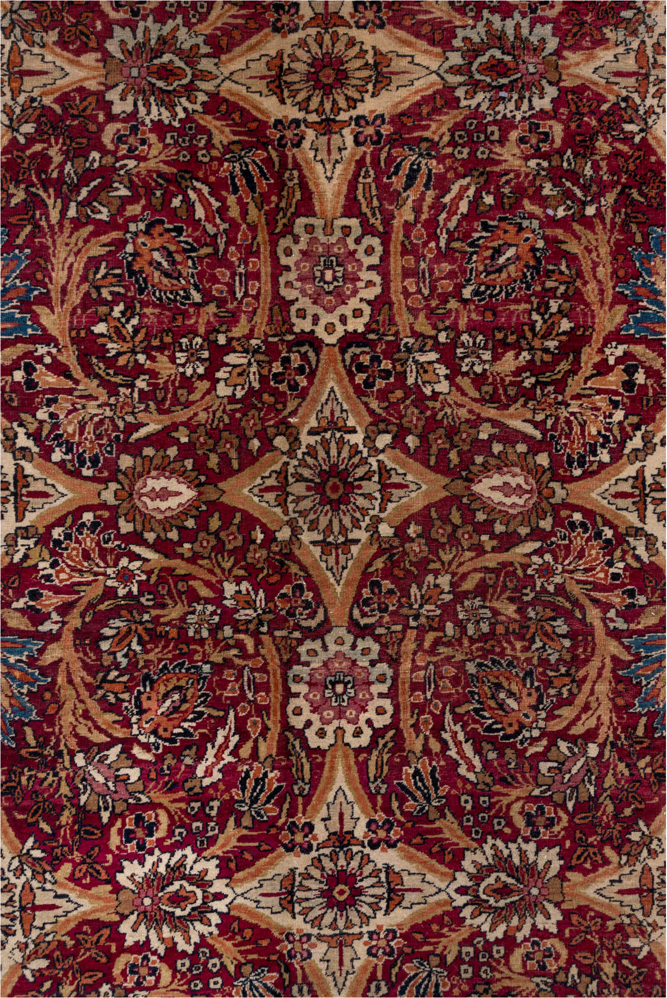 8' x 12' one-of-a-kind handmade vintage Lavar large size rug. Color palette: black, blue, brown, gray, pink, red