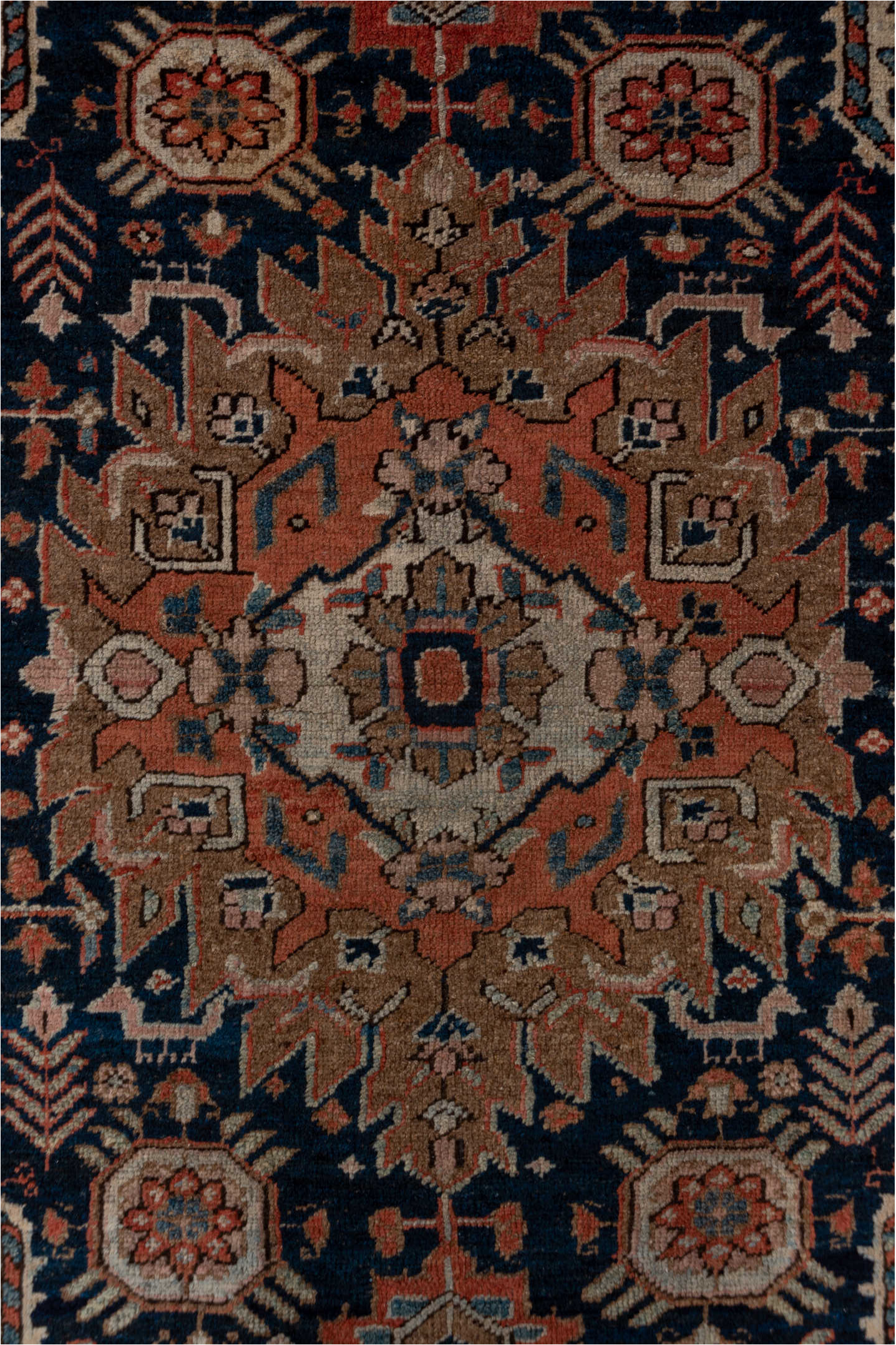 3' x 5' one-of-a-kind handmade vintage Heriz small size rug. Color palette: gray, brown, red, blue