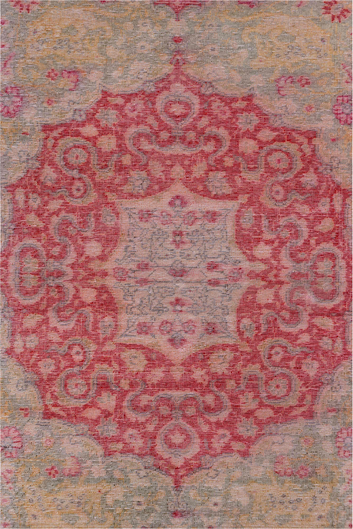 4' x 6' one-of-a-kind handmade vintage Kaisary small size rug. Color palette: brown, gray, pink, red, wine