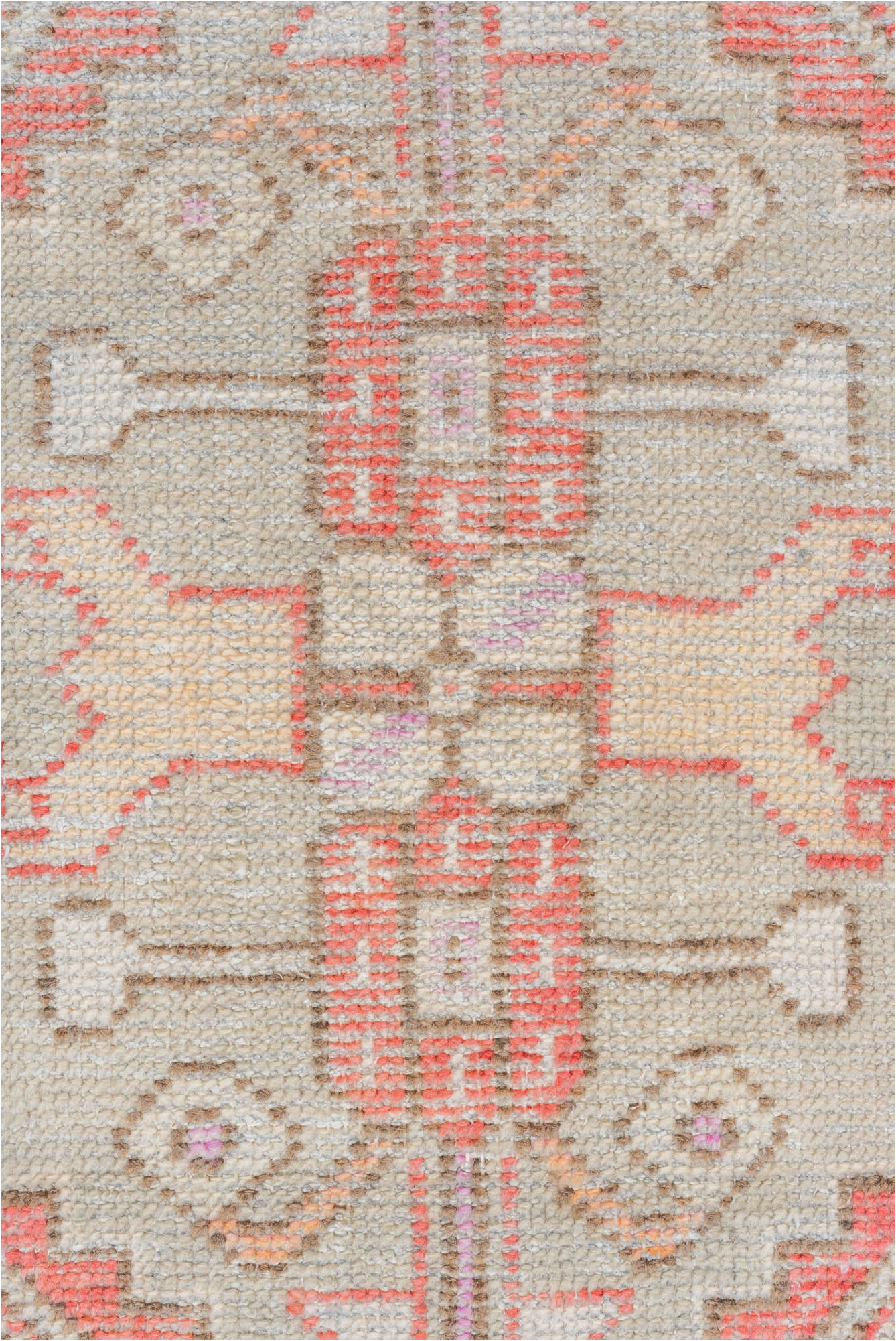 2' x 3' one-of-a-kind handmade vintage Oushak small size rug. Color palette: off-white, gray, light gray, red, pink, brown