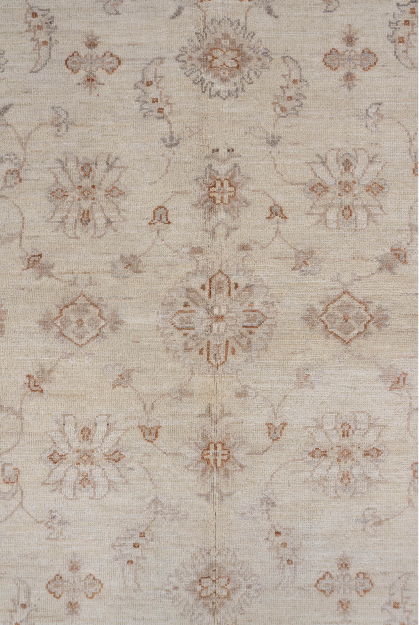 6' x 9' one-of-a-kind handmade vintage Afghan medium size rug. Color palette: gray, light gray, off-white, pink, white, snow