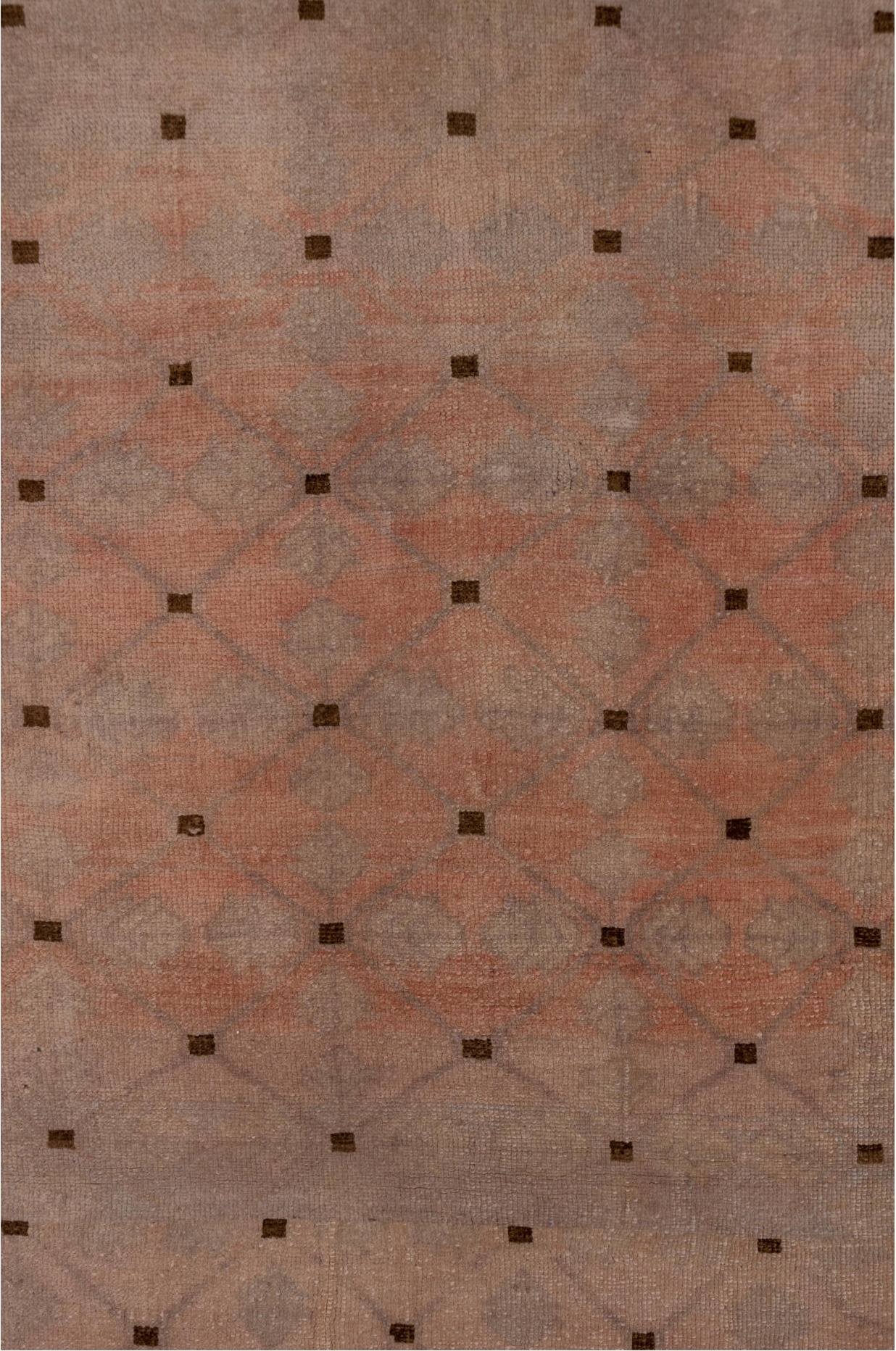 2' x 19' one-of-a-kind handmade vintage Oushak runner rug. Color palette: brown, gray, light gray, off-white, pink, snow