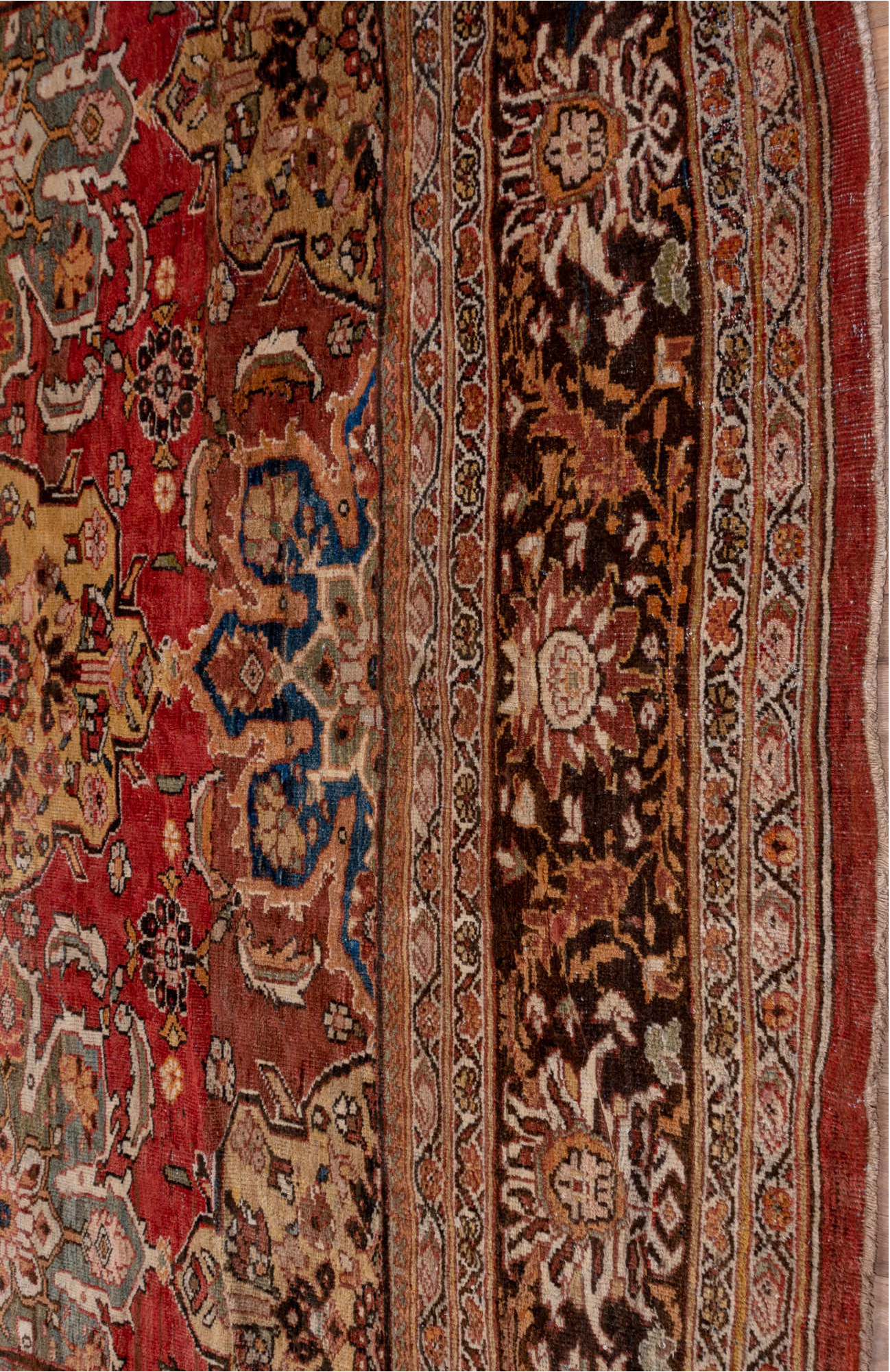 11' x 19' one-of-a-kind handmade vintage Sultanabad oversize rug. Color palette: blue, brown, gray, light gray, pink, red