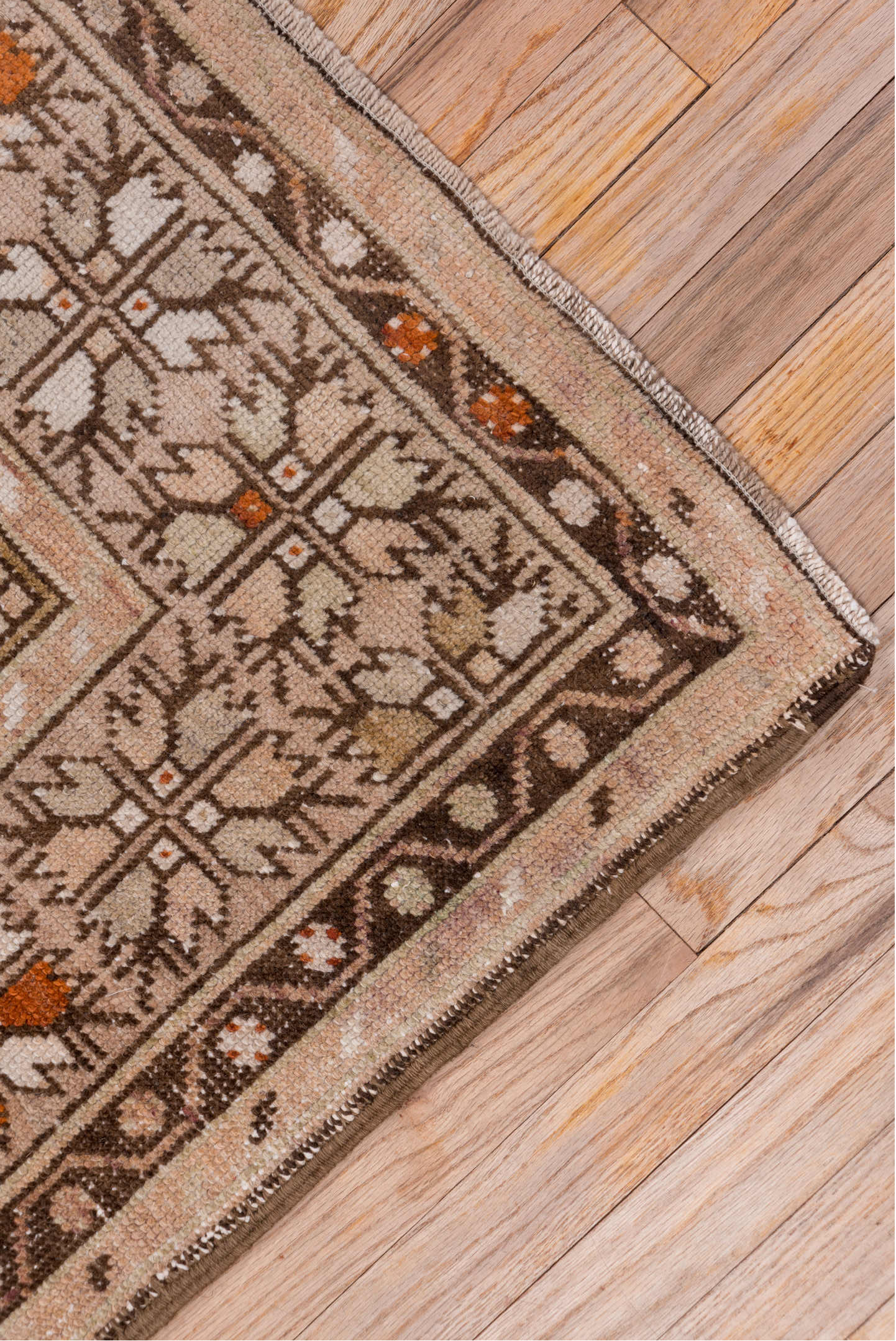 3' x 6' one-of-a-kind handmade vintage Oushak small size rug. Color palette: gray, light gray, off-white, brown, pink, white