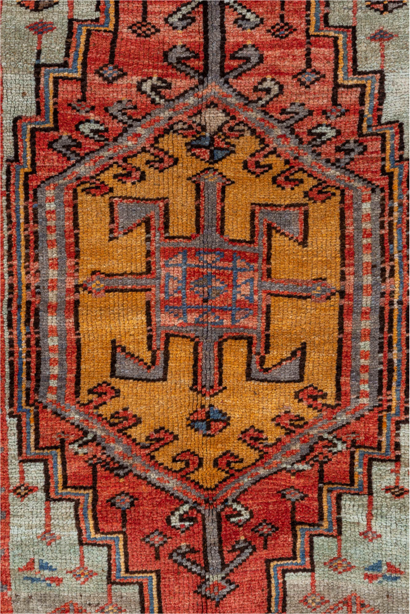 3' x 5' one-of-a-kind handmade vintage Oushak small size rug. Color palette: brown, gray, pink, blue, black
