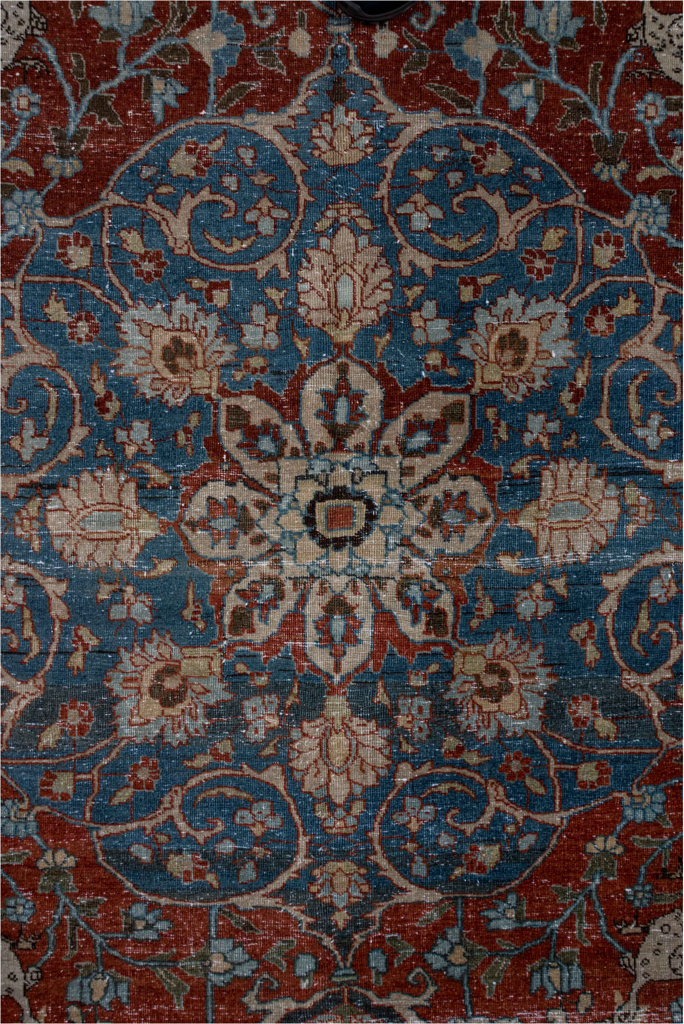 8' x 11' one-of-a-kind handmade vintage Tabriz large size rug. Color palette: arapawa, blue, brown, dark gray, dim gray