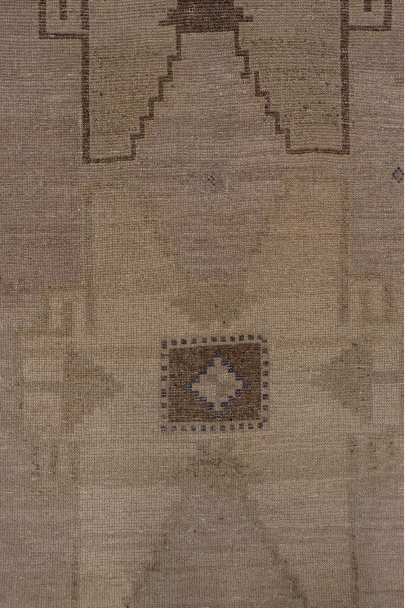 2' x 11' one-of-a-kind handmade vintage Oushak runner rug. Color palette: brown, gray, light gray, off-white, pink, snow